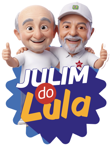 Ilustração de Julim e Lula com o selo Julim do Lula